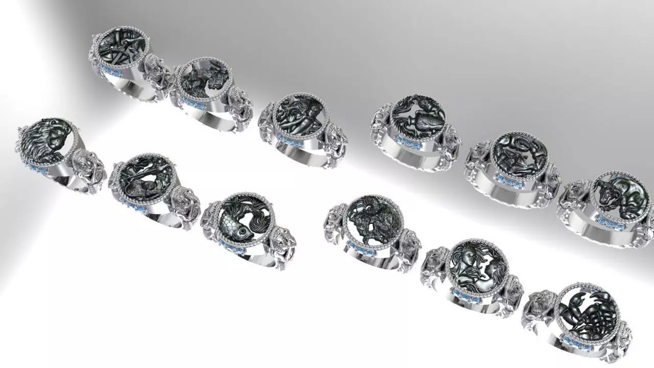 Zodiac Symbols theme 1 ring 3D print model_0