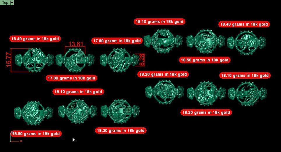 Zodiac Symbols theme 1 ring 3D print model_9