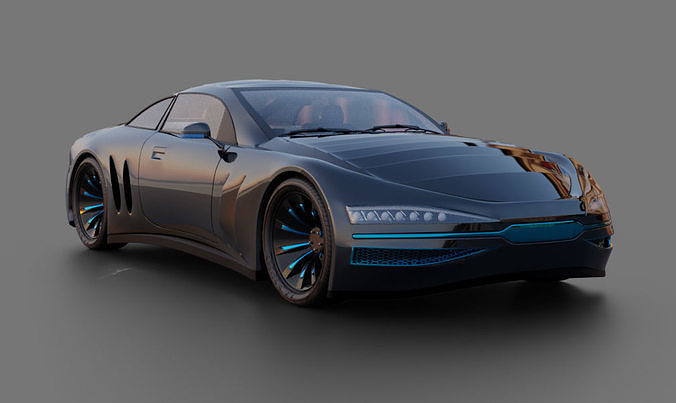 Futuristic dark silver concept car with unique design 3D model