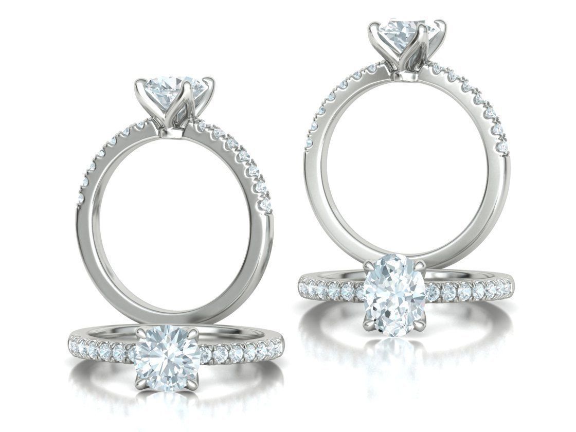 4 prong Solitaire Engagement Ring Collection Round Oval Gems  _4