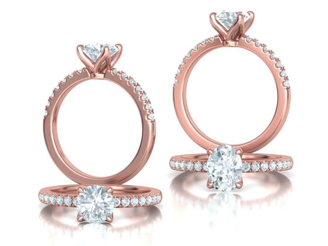 4 prong Solitaire Engagement Ring Collection Round Oval Gems  _2