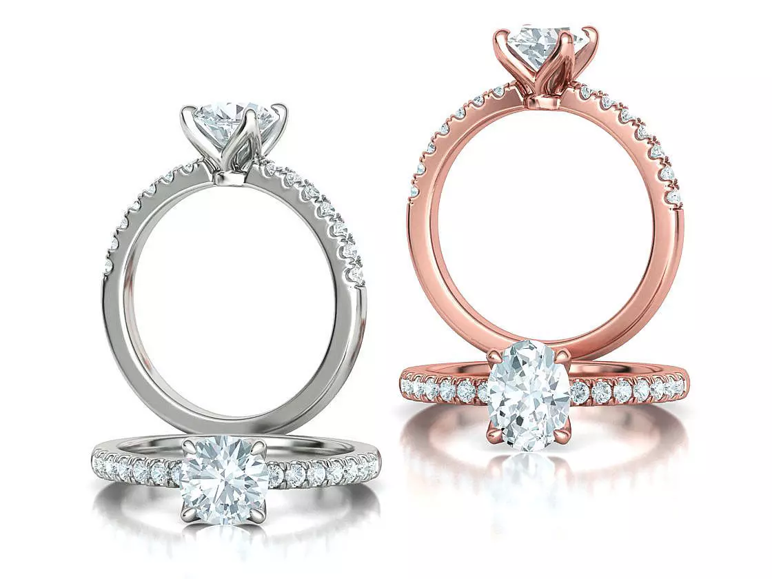 4 prong Solitaire Engagement Ring Collection Round Oval Gems  _0