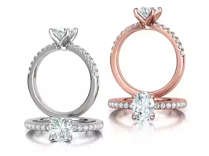 4 prong Solitaire Engagement Ring Collection Round Oval Gems  