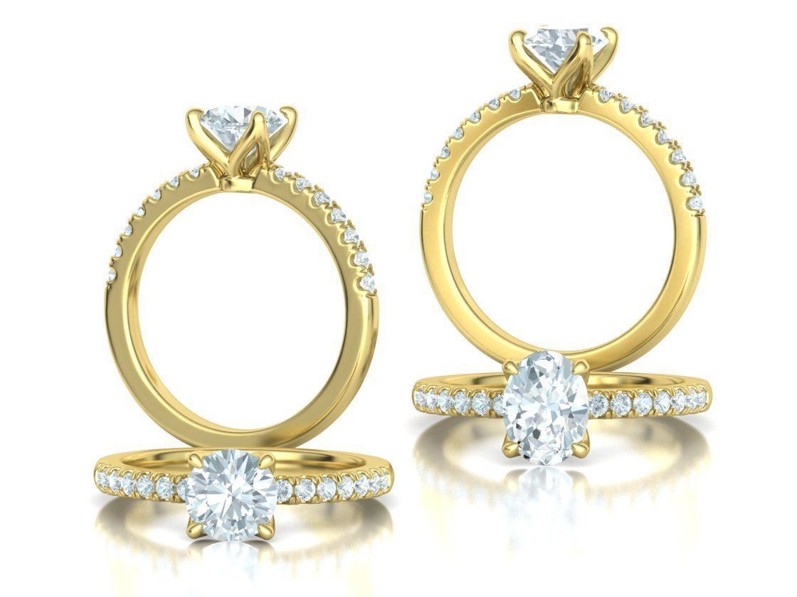 4 prong Solitaire Engagement Ring Collection Round Oval Gems  _3
