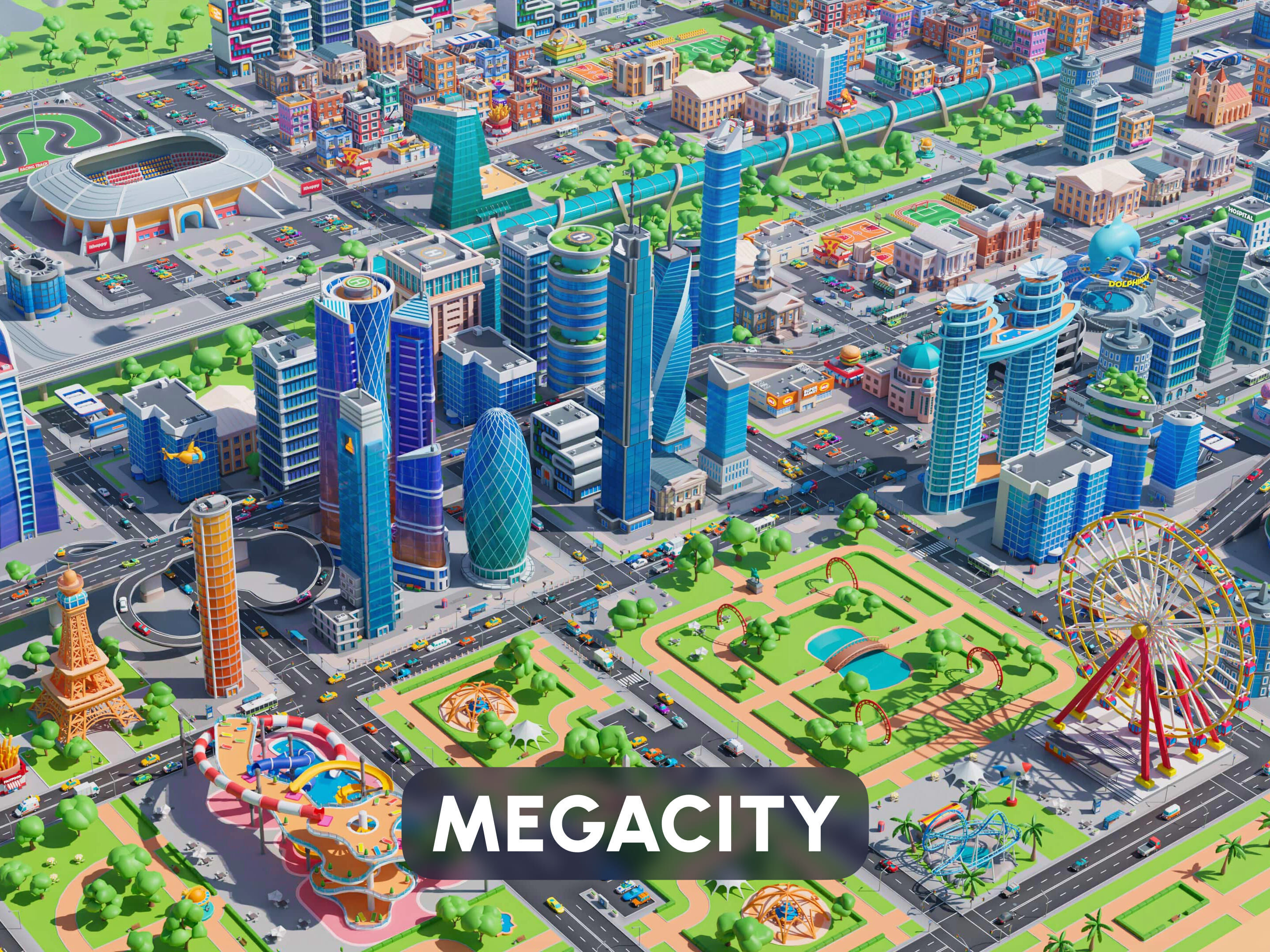 Megacity Low-poly 3D model_0
