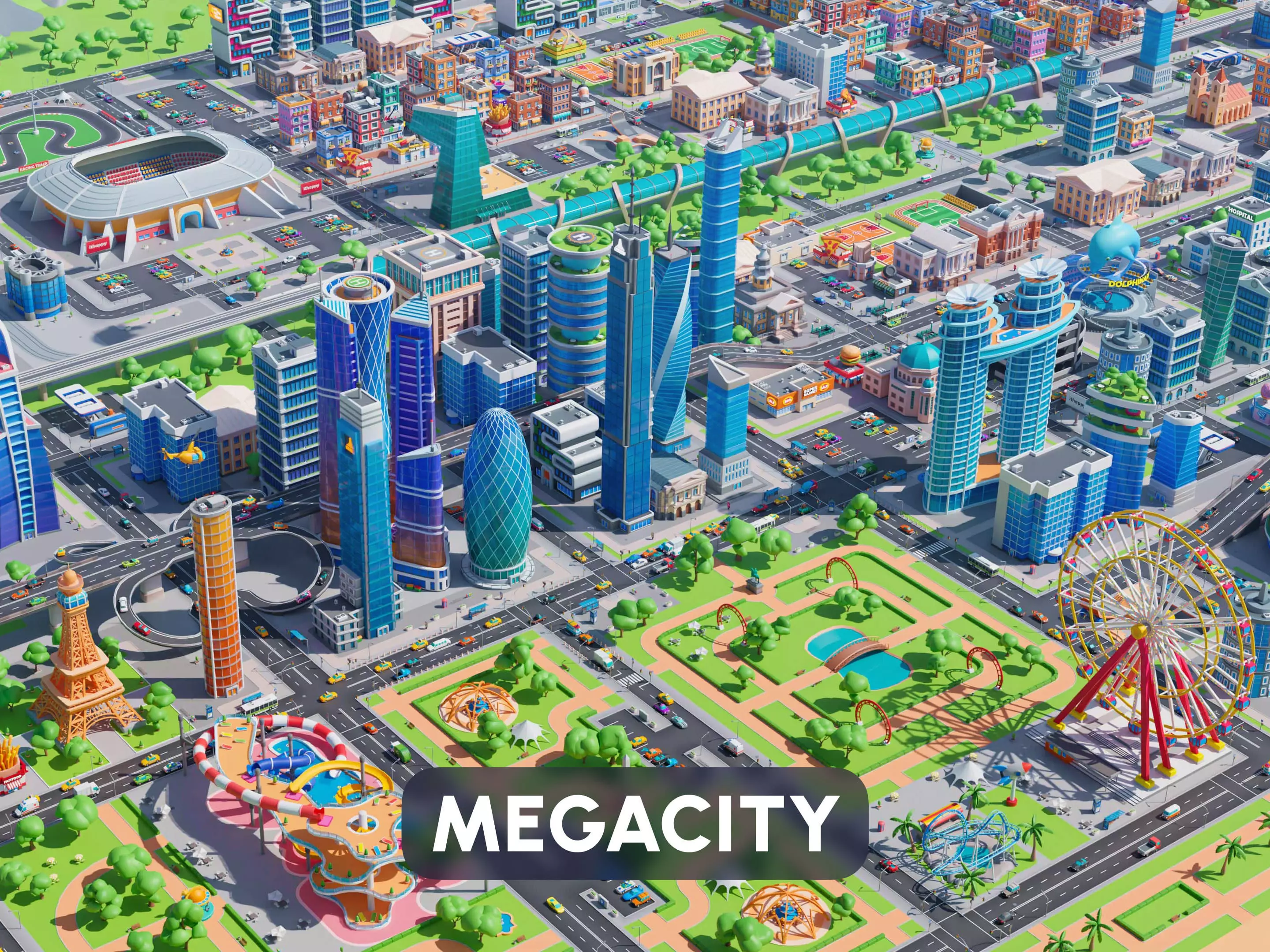 Megacity Low-poly 3D model_0