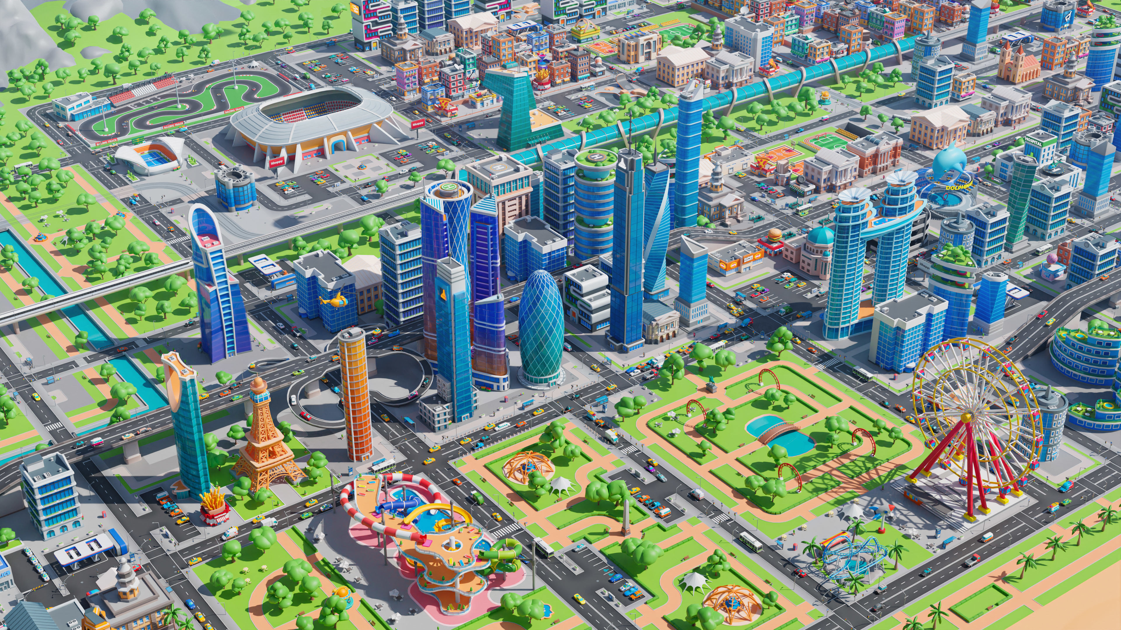 Megacity Low-poly 3D model_7