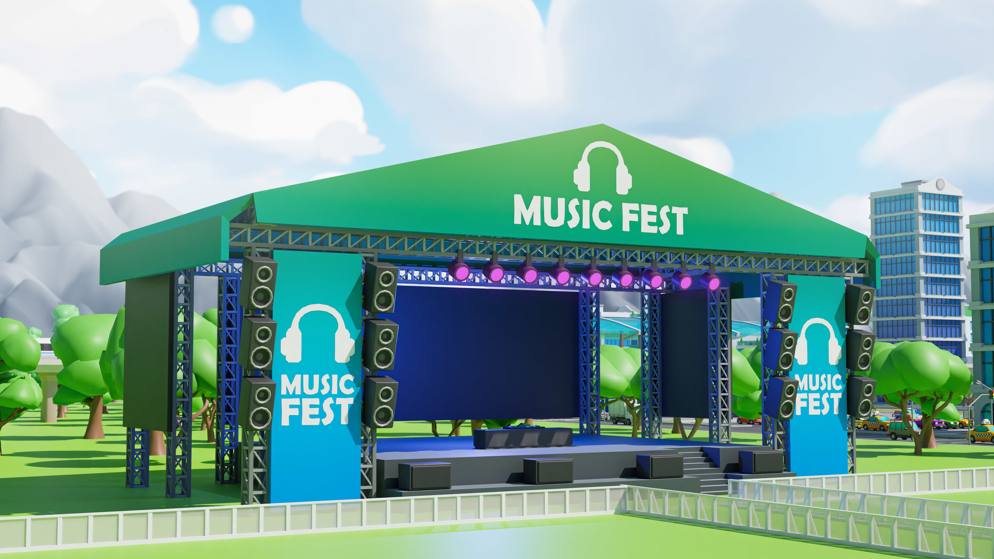 Megacity Low-poly 3D model_36