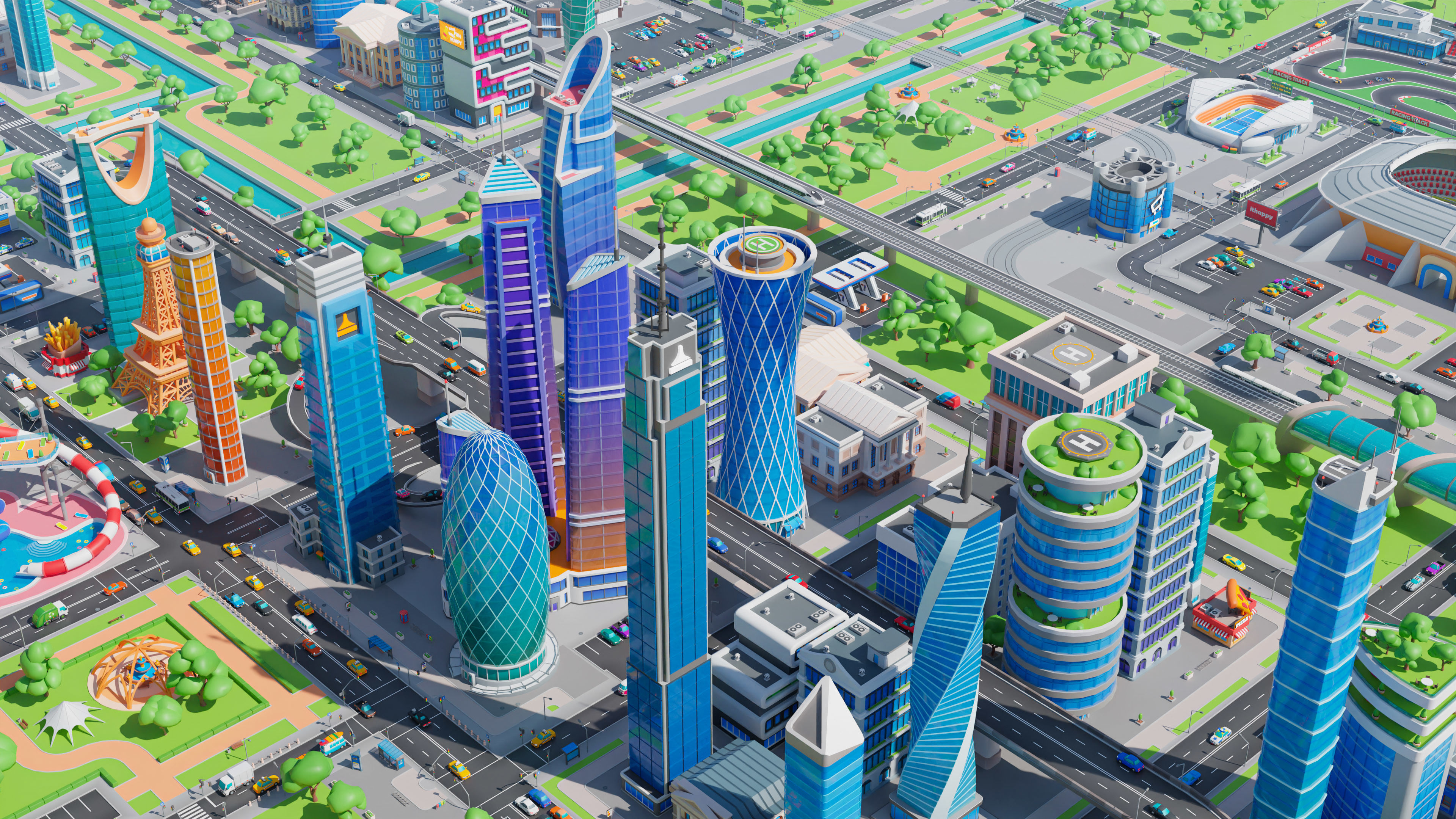 Megacity Low-poly 3D model_8