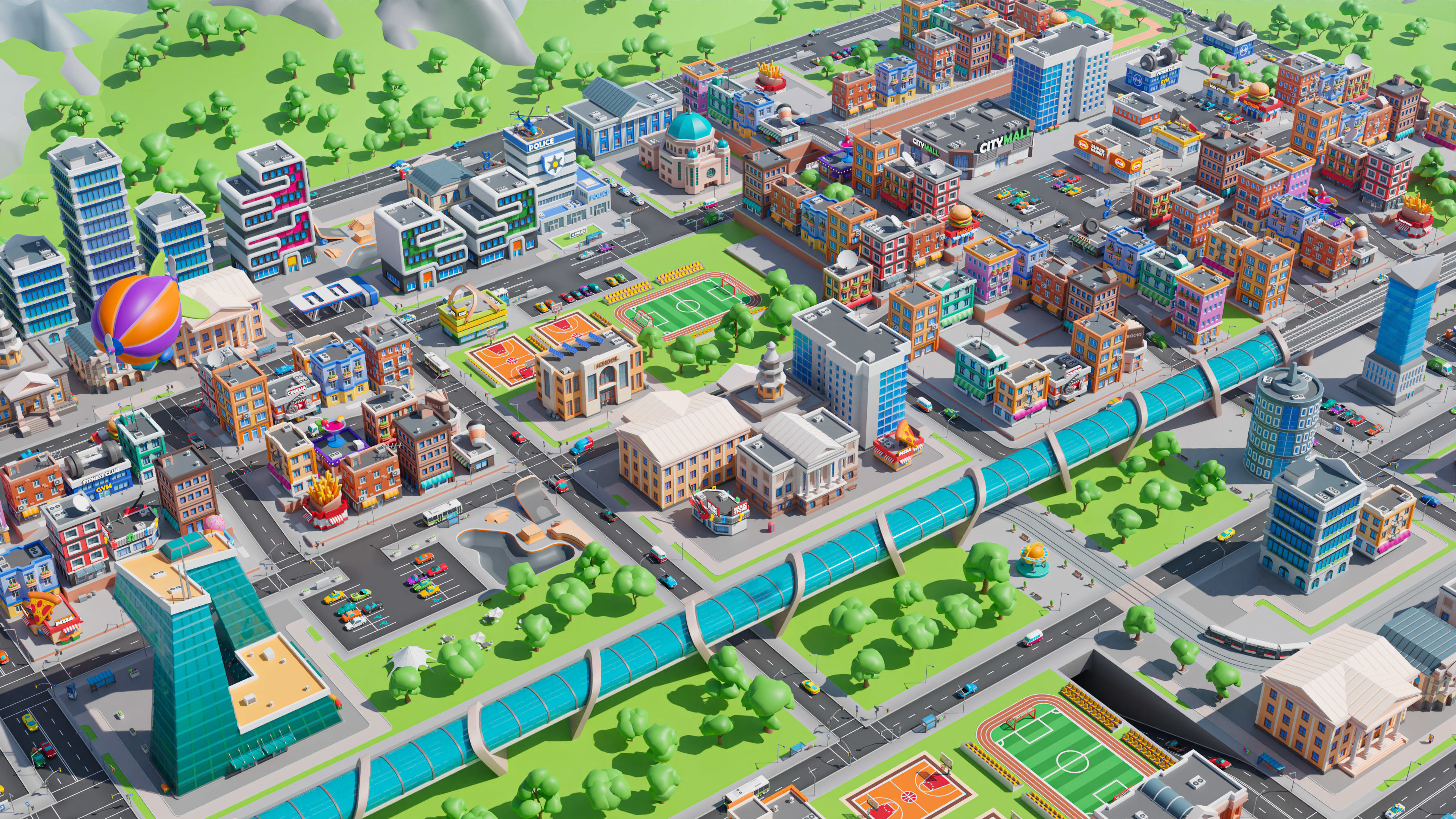 Megacity Low-poly 3D model_9