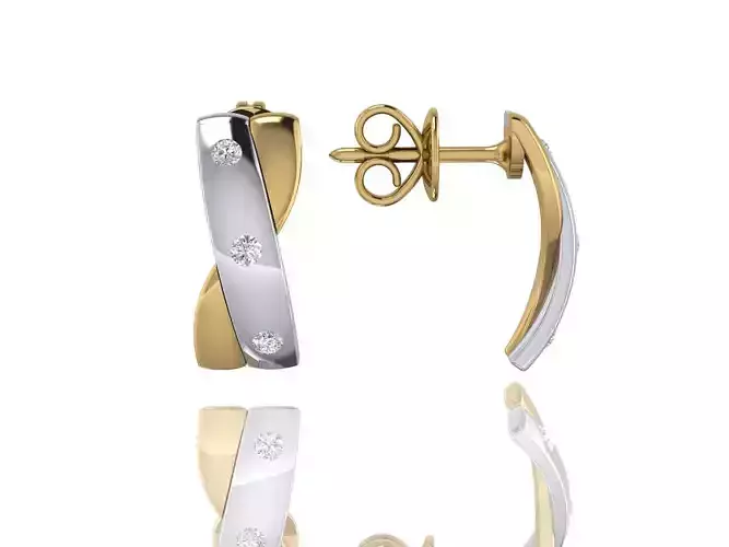 Intertwined yellow and white gold earrings studs P-02-379 3D print model