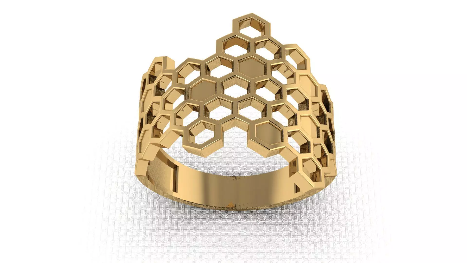 Golden ring based on honeycomb motifs 3D print model_0