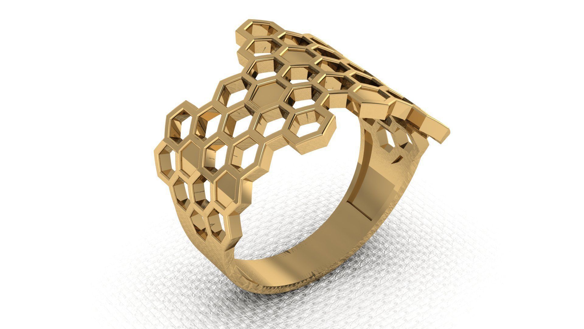 Golden ring based on honeycomb motifs 3D print model_1