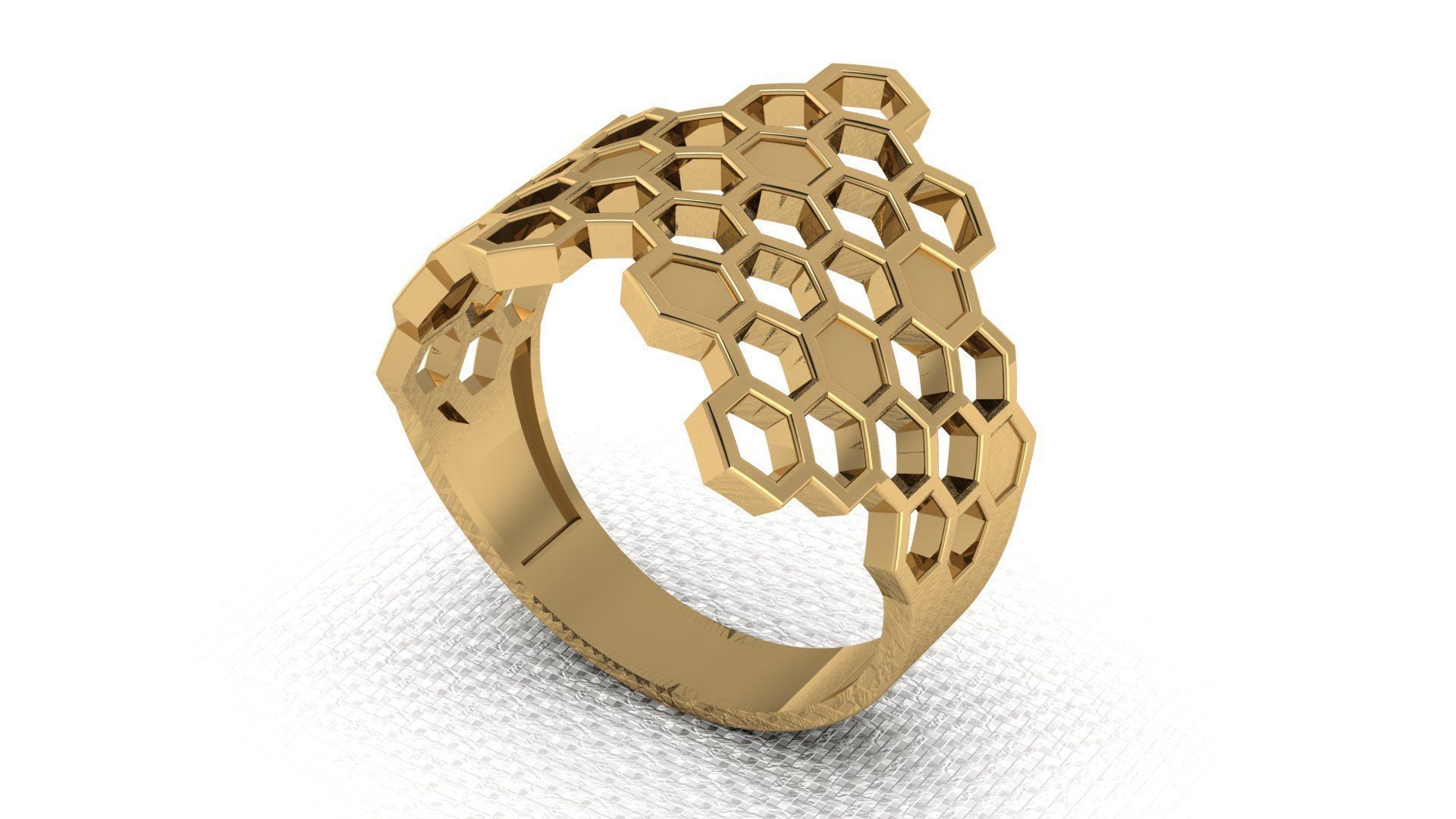 Golden ring based on honeycomb motifs 3D print model_2