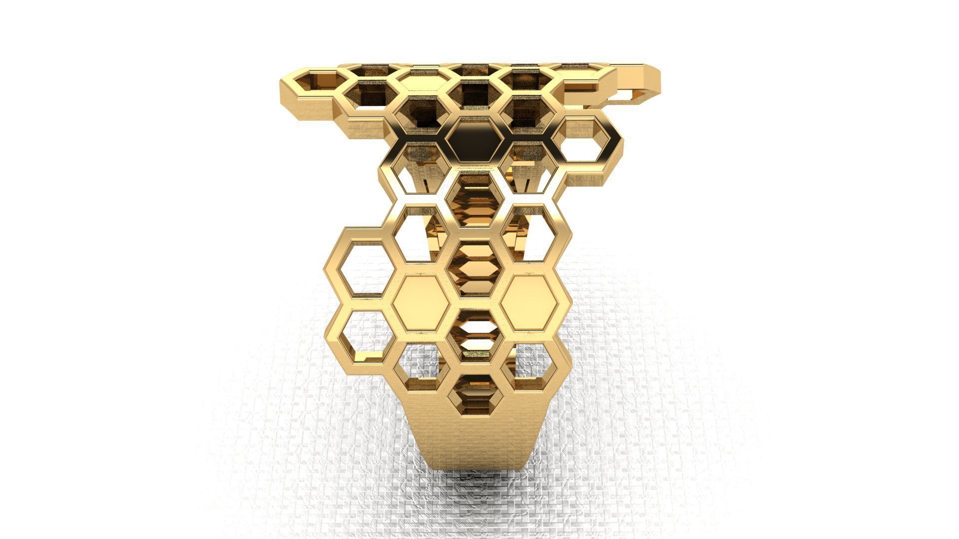Golden ring based on honeycomb motifs 3D print model_4