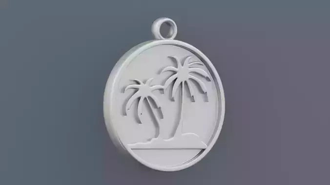 Round pendant with an image of palm trees 3D print model