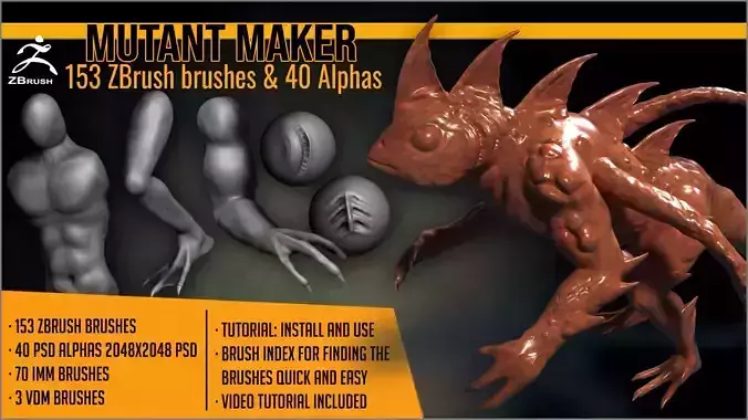 Mutant Maker 153 ZBrush brushes and 40 alphas 3D model