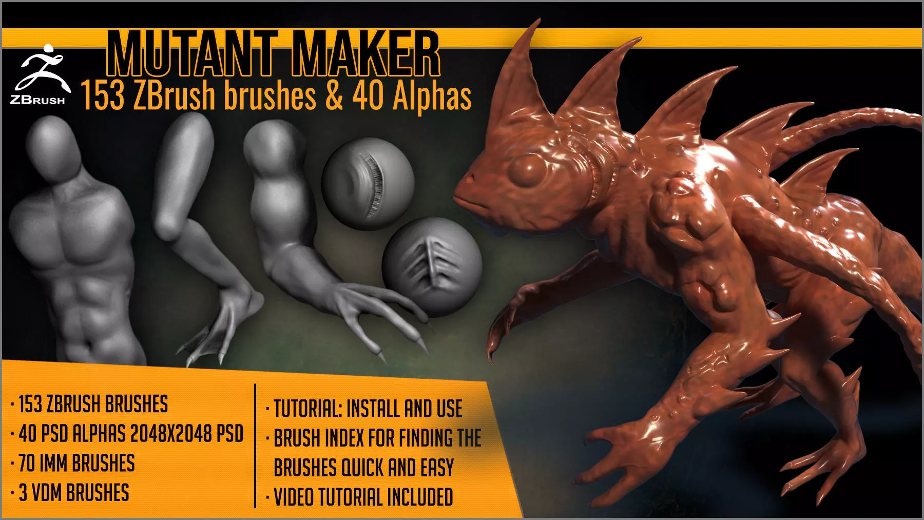 Mutant Maker 153 ZBrush brushes and 40 alphas 3D model_0