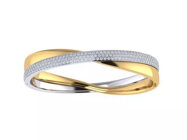 Intertwined yellow and white gold bangle with pave P-03-380 3D print model