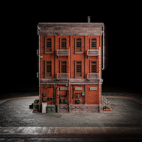 URBAN BUILDING OLD HORROR 2 Low-poly 3D model 5