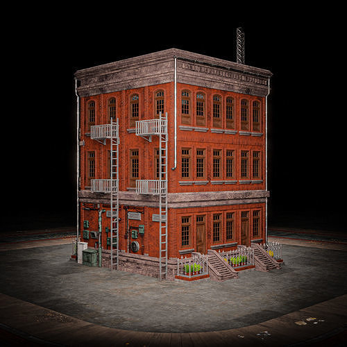 URBAN BUILDING OLD HORROR 2 Low-poly 3D model 6