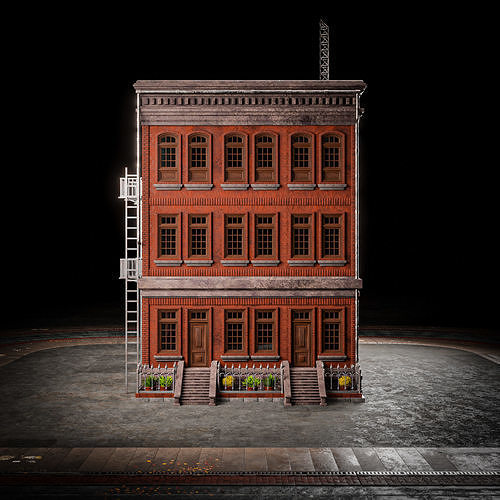 URBAN BUILDING OLD HORROR 2 Low-poly 3D model 7
