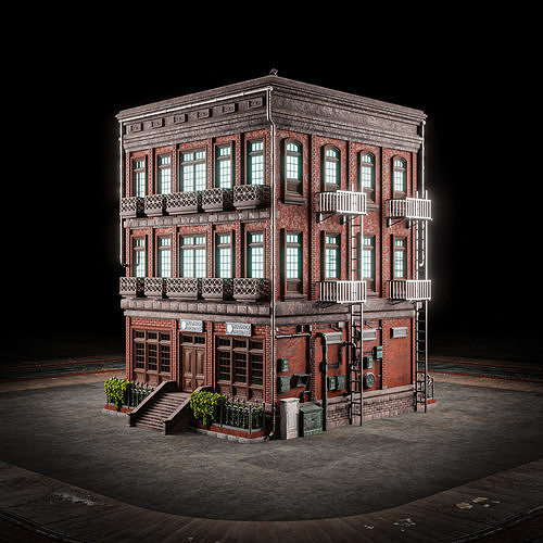 URBAN BUILDING OLD HORROR 2 Low-poly 3D model 4