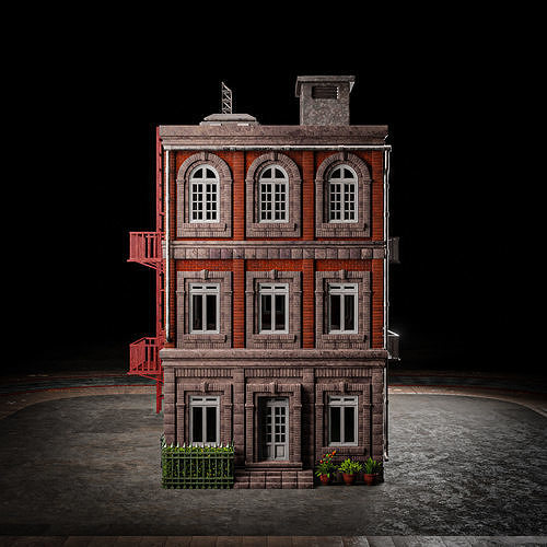 URBAN BUILDING OLD HORROR 4 Low-poly 3D model 7
