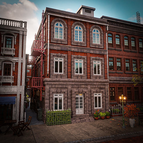 URBAN BUILDING OLD HORROR 4 Low-poly 3D model 2