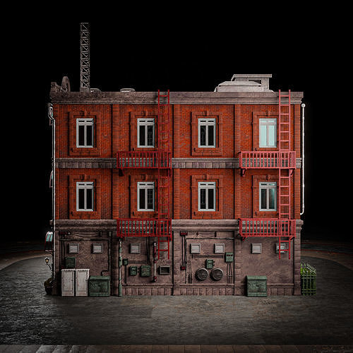 URBAN BUILDING OLD HORROR 4 Low-poly 3D model 5