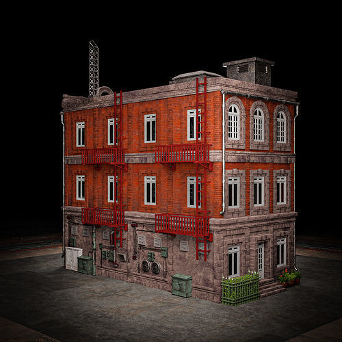URBAN BUILDING OLD HORROR 4 Low-poly 3D model 6