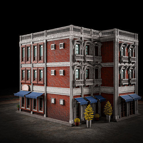 URBAN BUILDING OLD HORROR 8 Low-poly 3D model 6