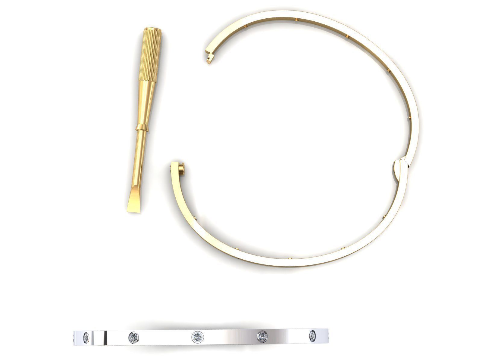 Love Small C Bracelet Diamonds or Screws 21 cm 3D print model_6