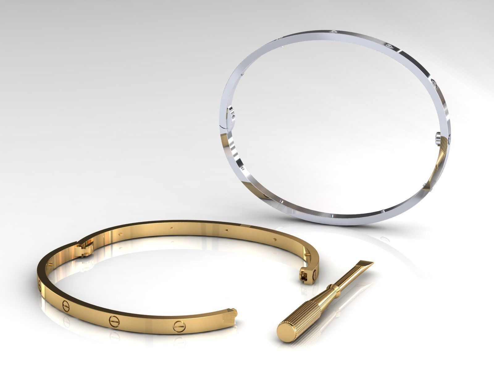 Love Small C Bracelet Diamonds or Screws 21 cm 3D print model_3