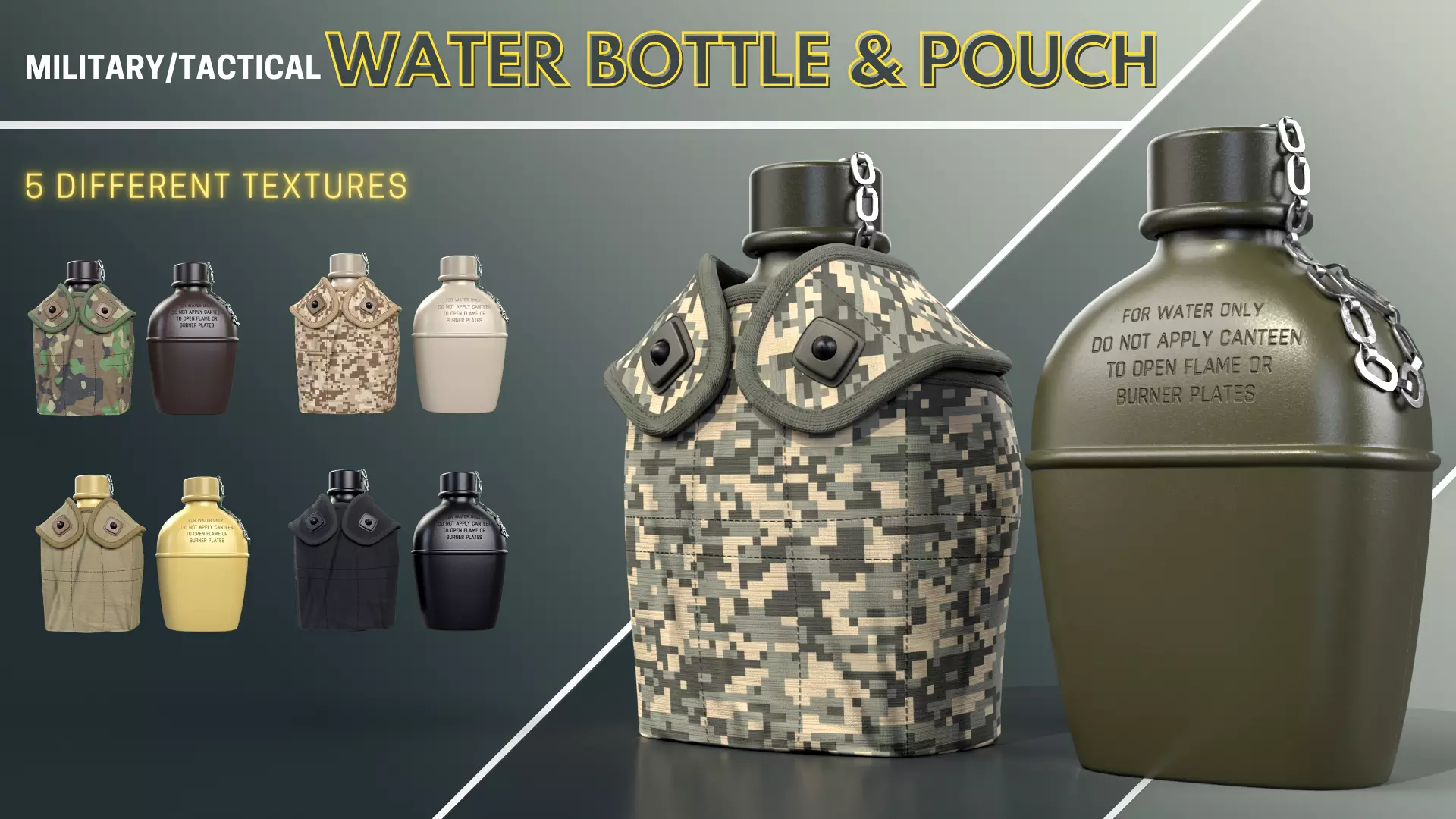Military-Tactical Water Bottle and Pouch Free 3D model