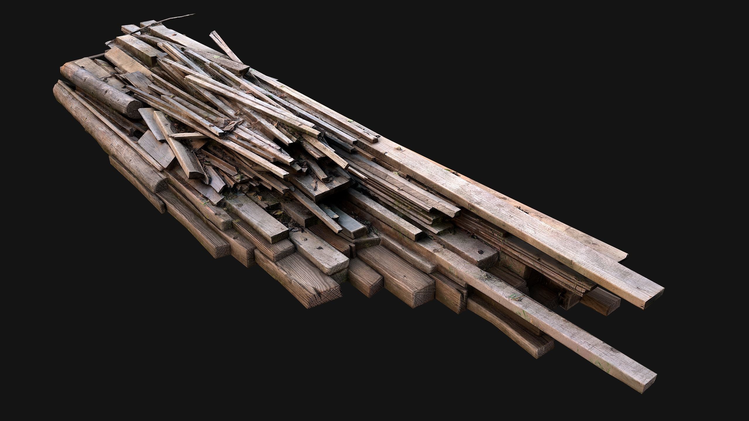 Pile of Planks Boards and Logs Firewood Low-poly 3D model_5