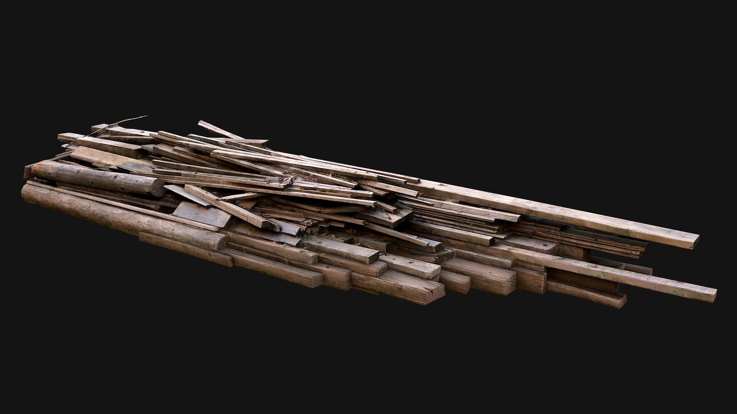 Pile of Planks Boards and Logs Firewood Low-poly 3D model_14