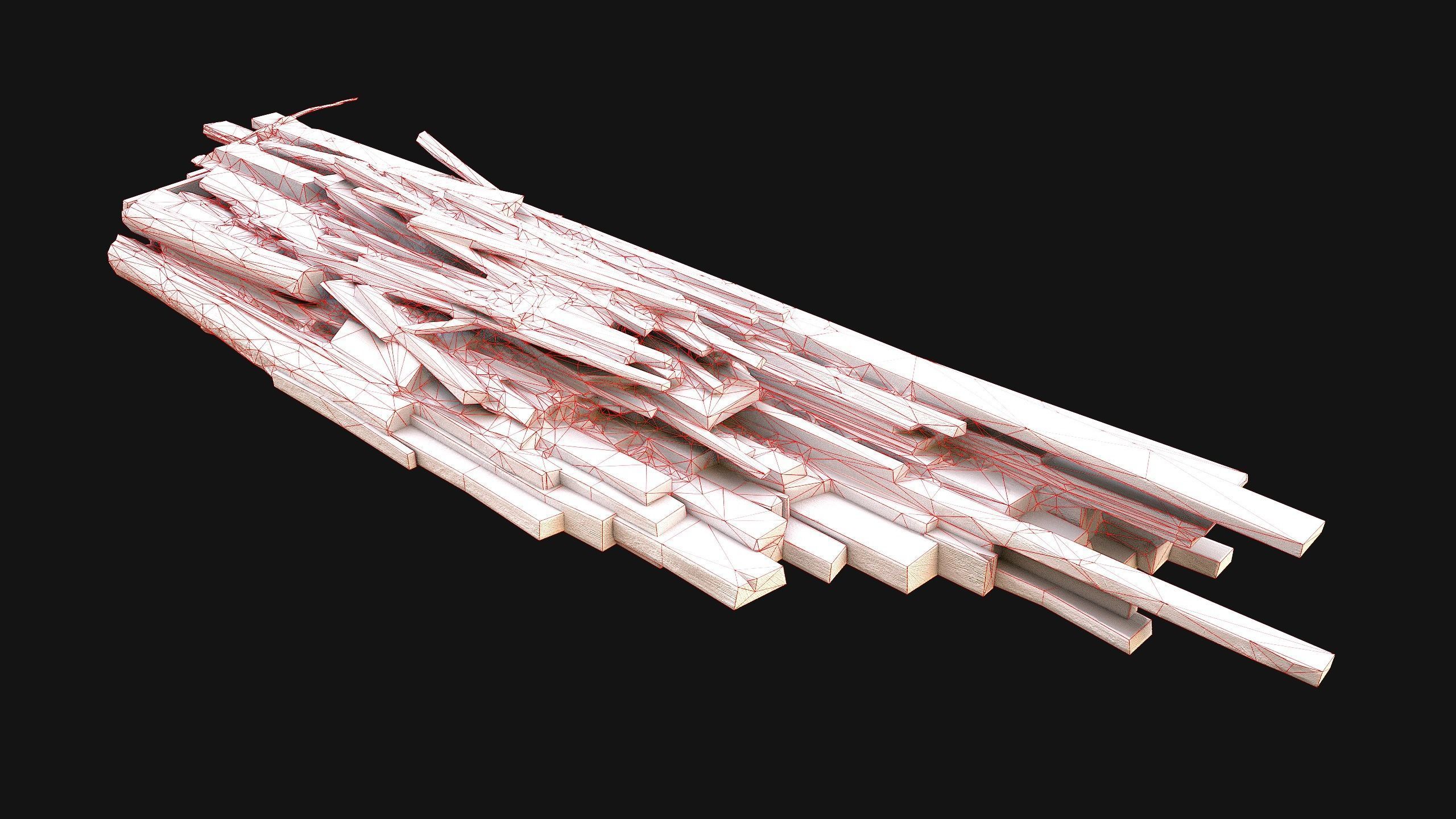 Pile of Planks Boards and Logs Firewood Low-poly 3D model_31