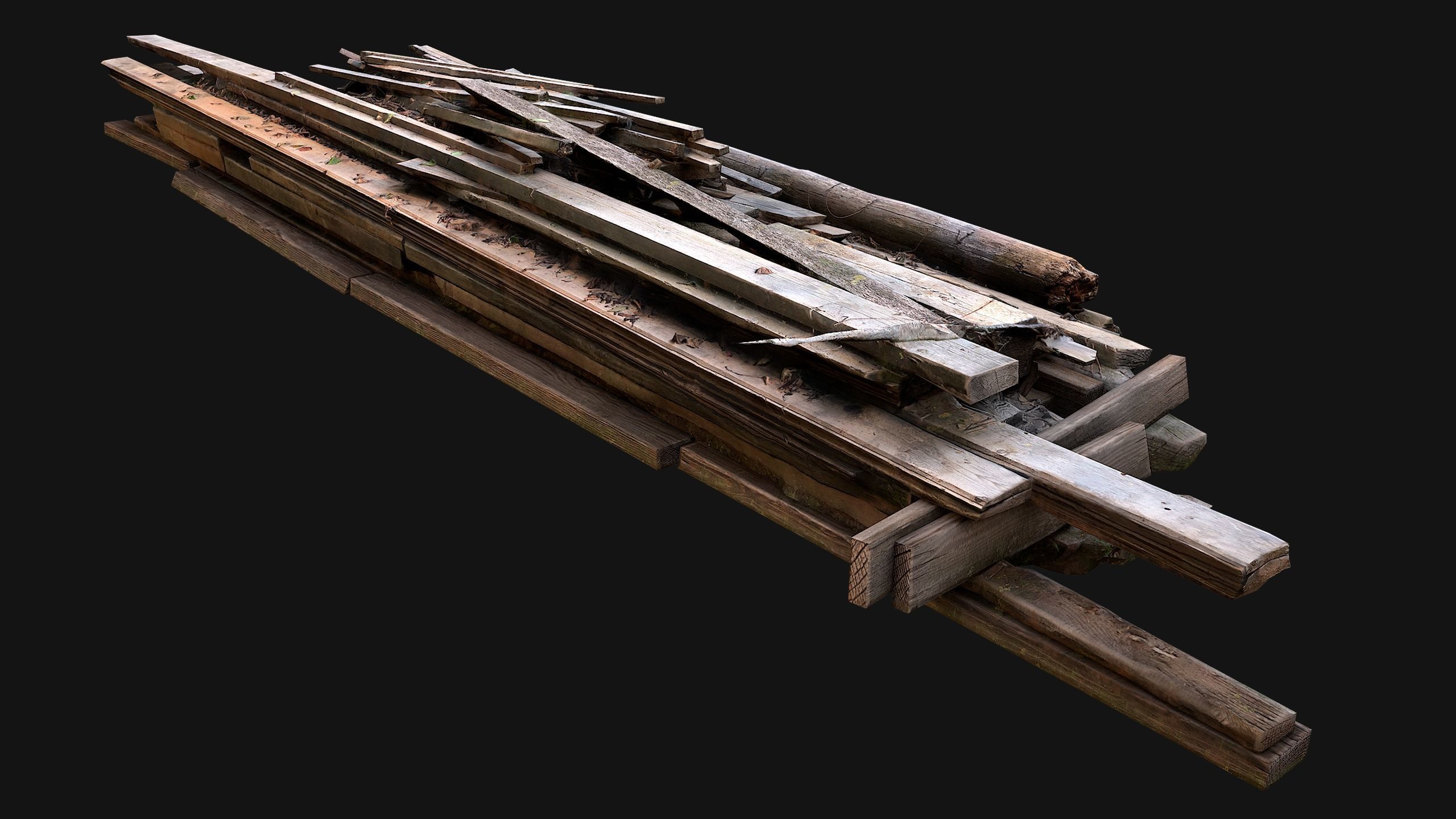 Pile of Planks Boards and Logs Firewood Low-poly 3D model_7
