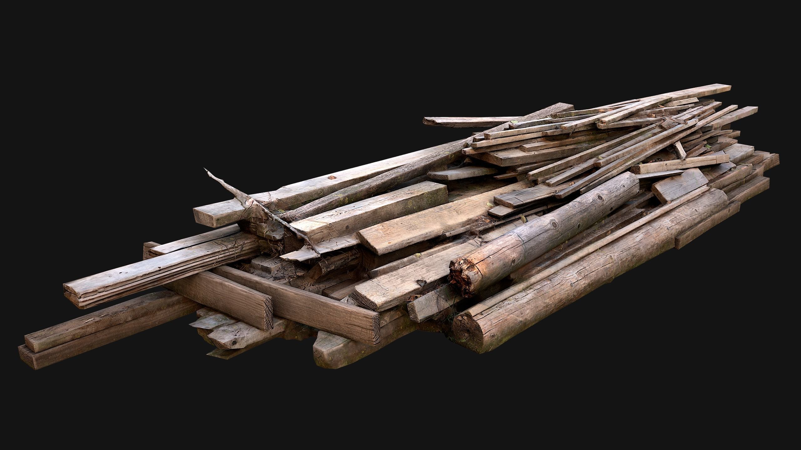 Pile of Planks Boards and Logs Firewood Low-poly 3D model_28