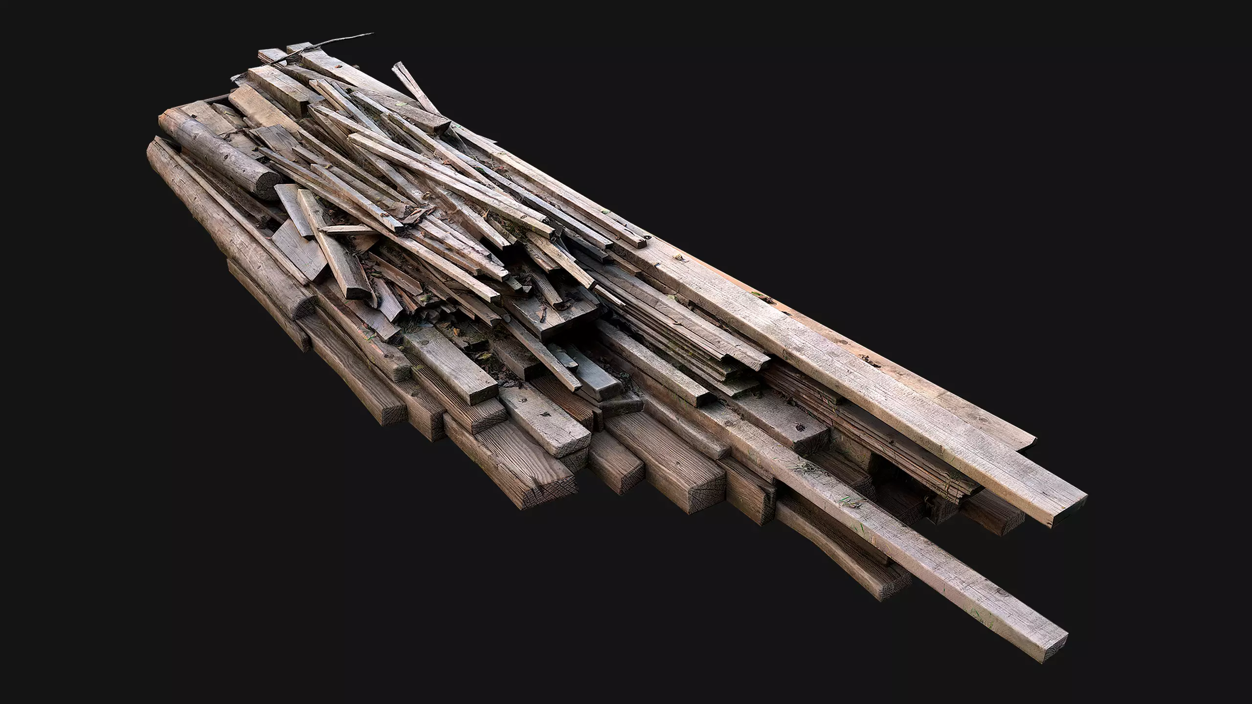Pile of Planks Boards and Logs Firewood Low-poly 3D model_0