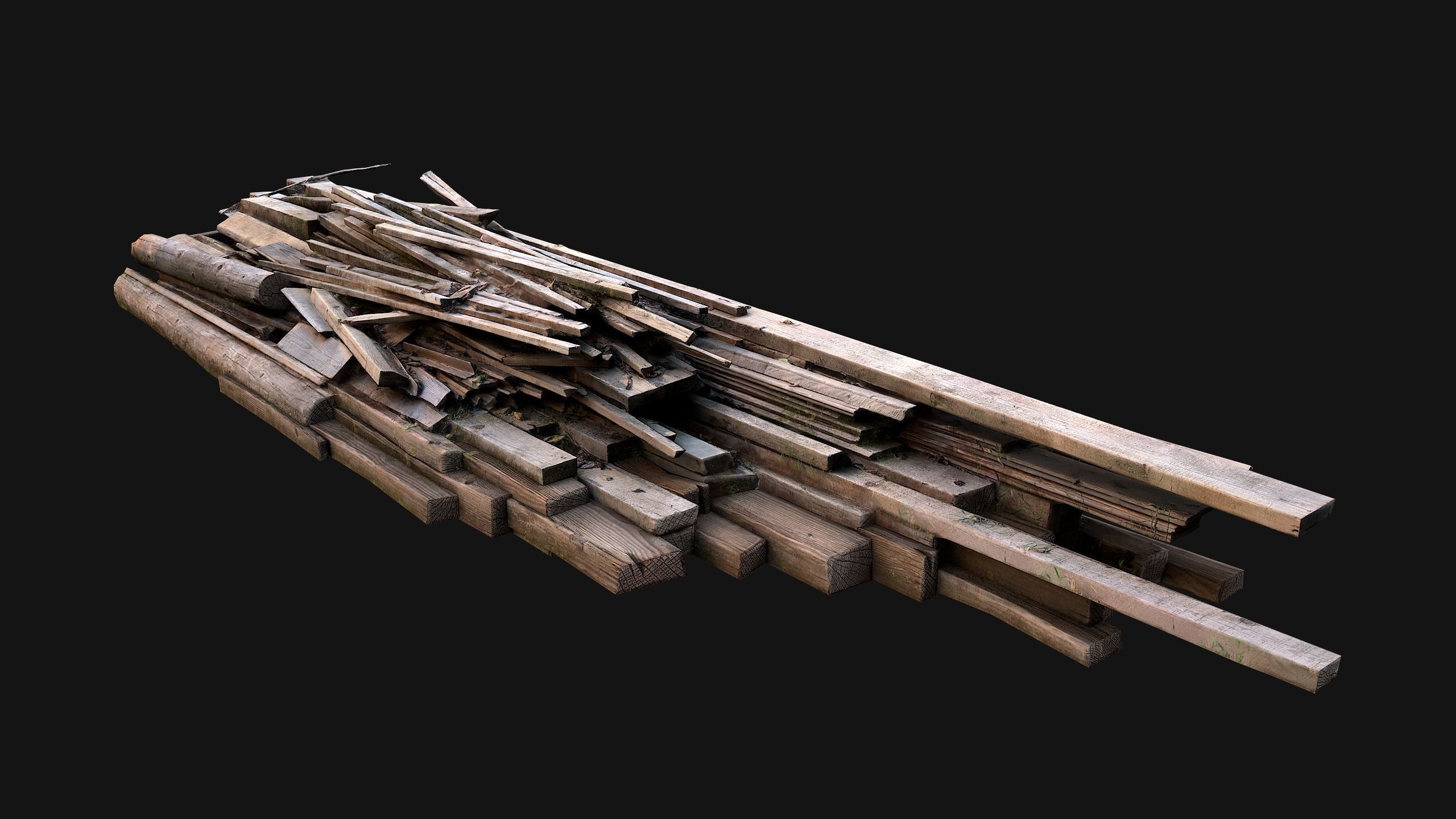 Pile of Planks Boards and Logs Firewood Low-poly 3D model_4