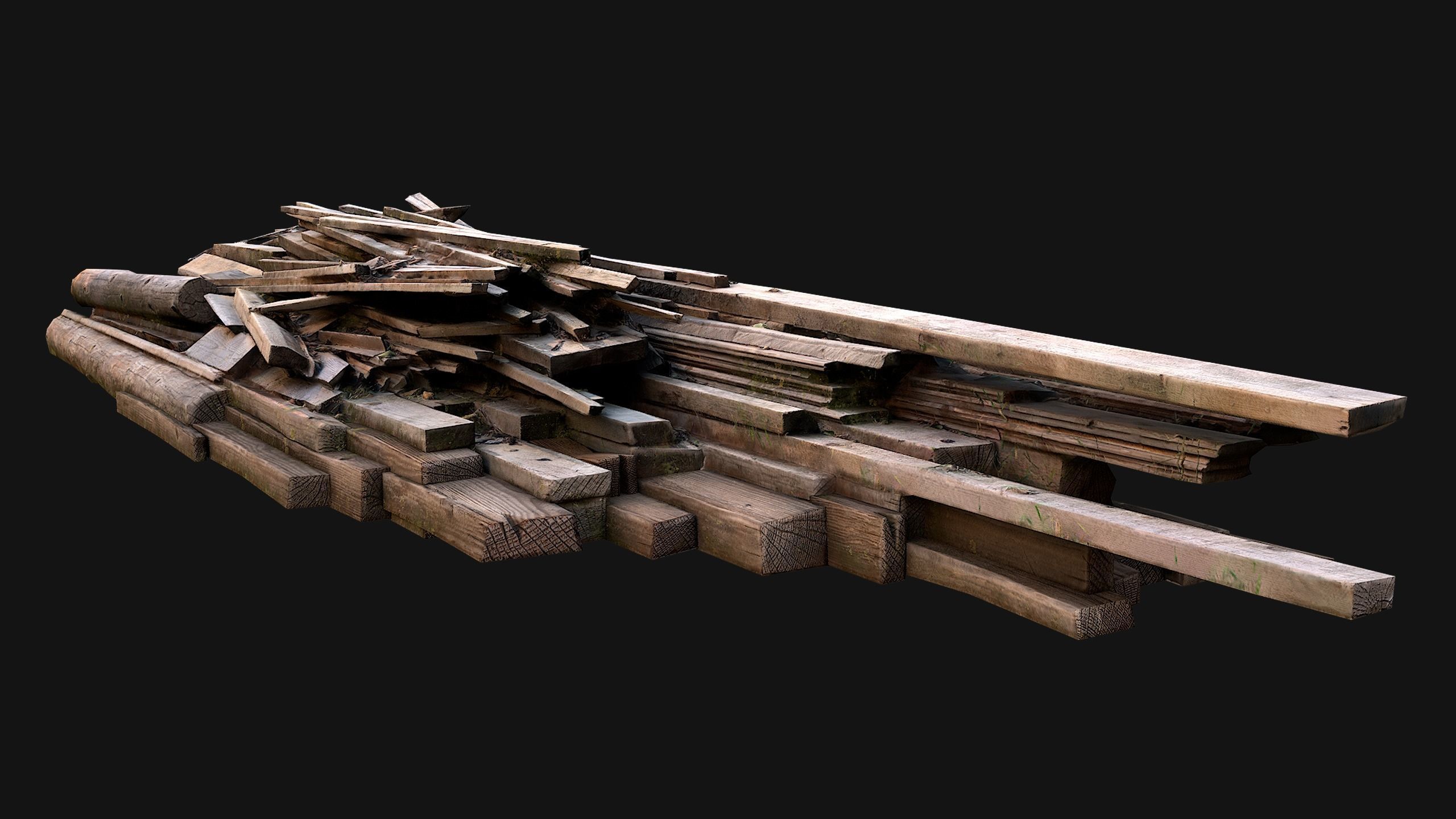 Pile of Planks Boards and Logs Firewood Low-poly 3D model_16