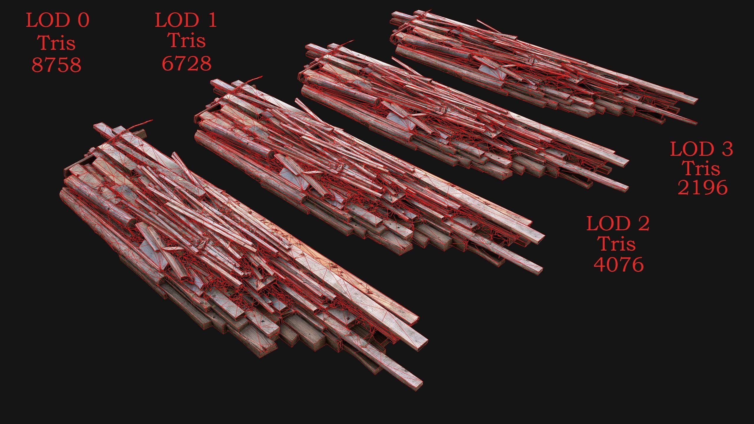 Pile of Planks Boards and Logs Firewood Low-poly 3D model_2