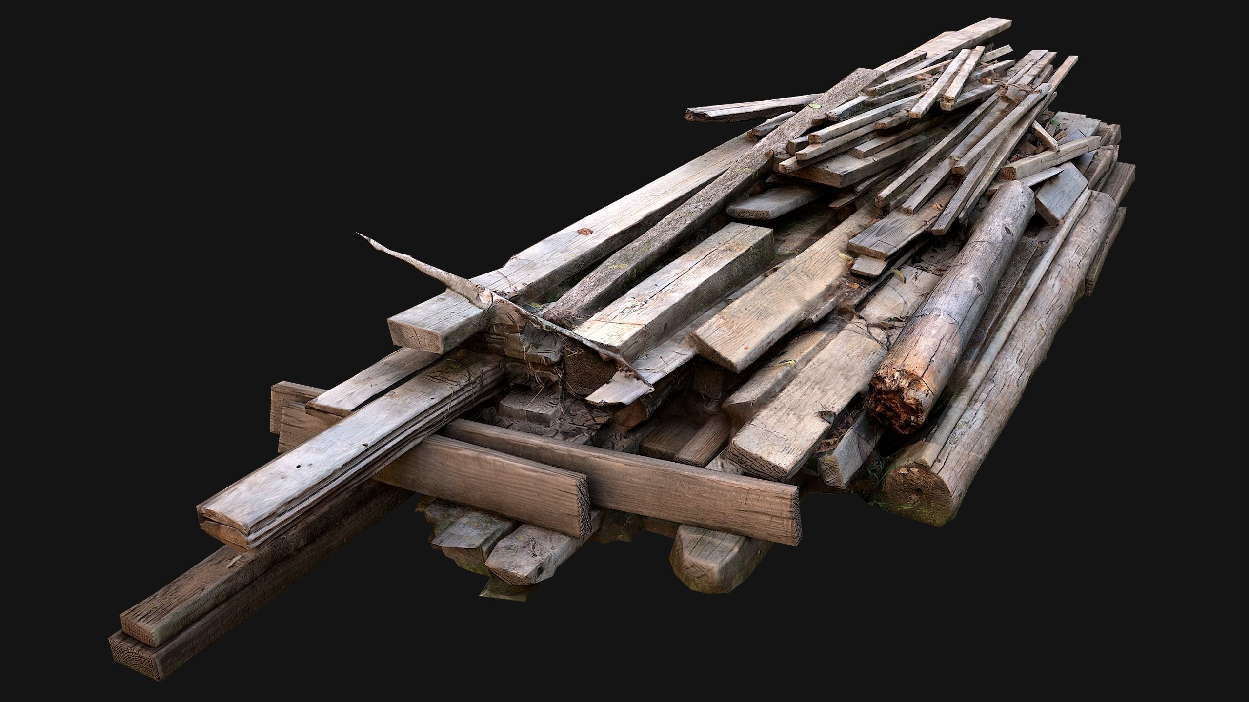 Pile of Planks Boards and Logs Firewood Low-poly 3D model_8