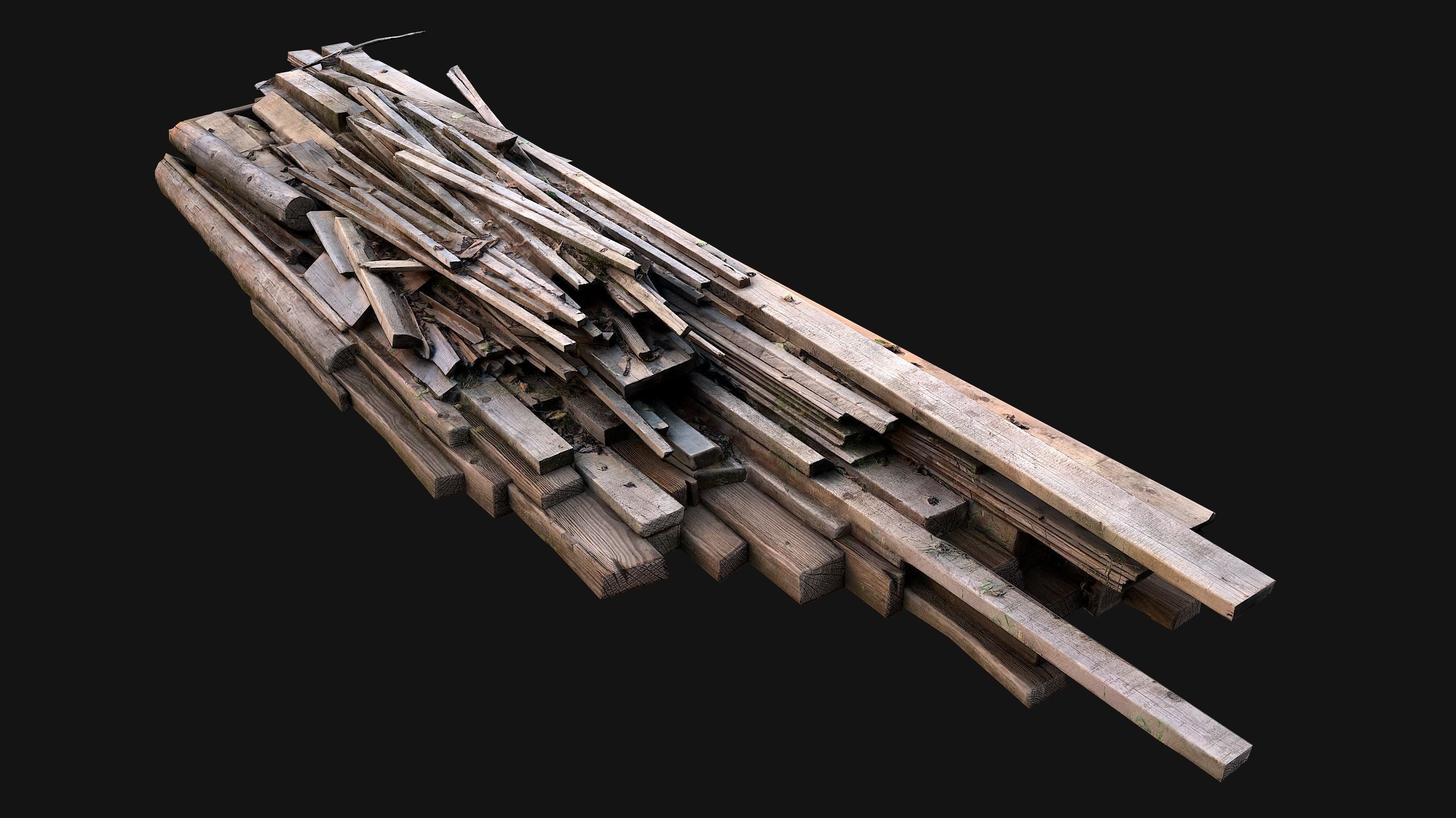 Pile of Planks Boards and Logs Firewood Low-poly 3D model_17