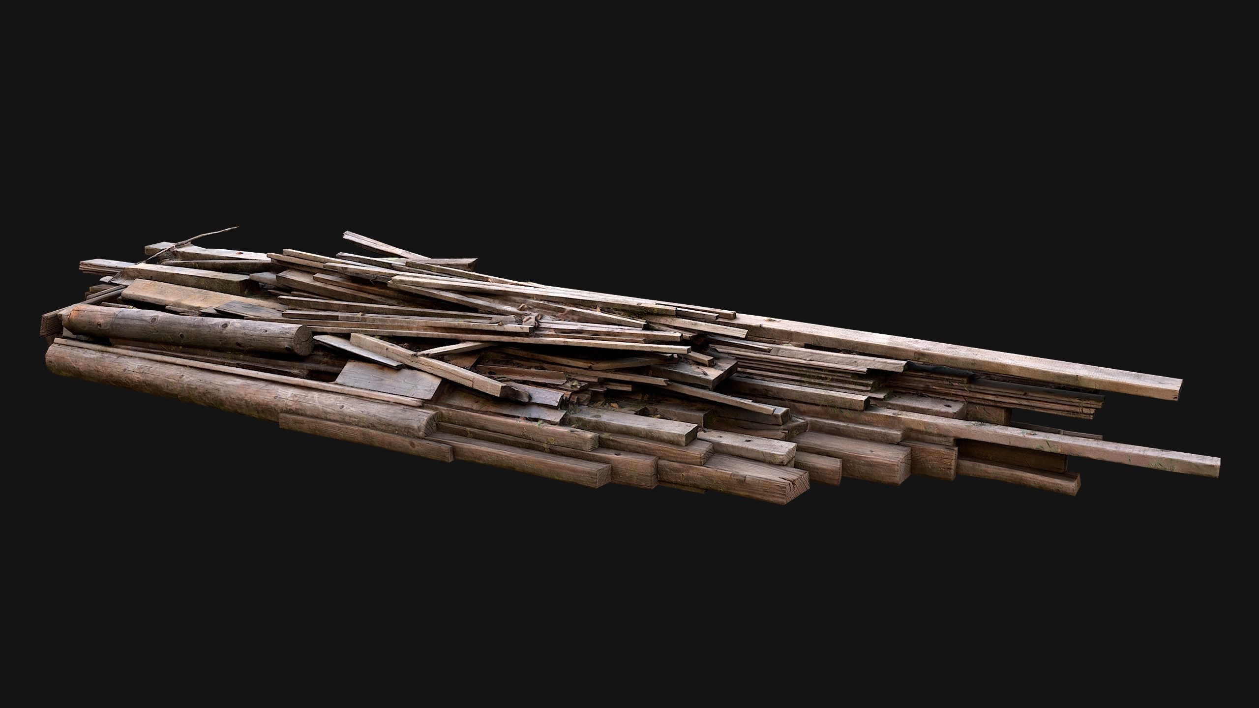 Pile of Planks Boards and Logs Firewood Low-poly 3D model_13