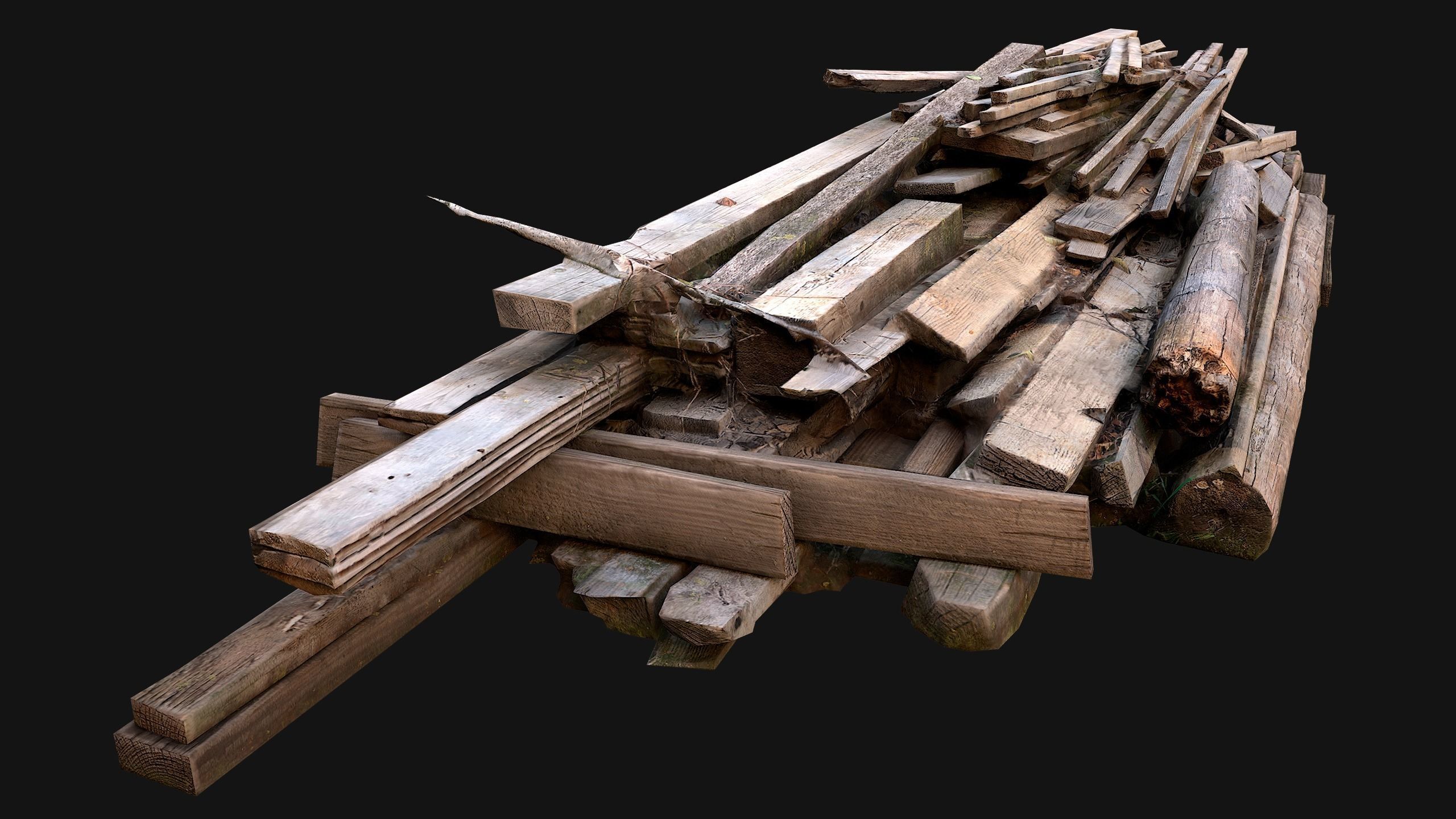 Pile of Planks Boards and Logs Firewood Low-poly 3D model_27