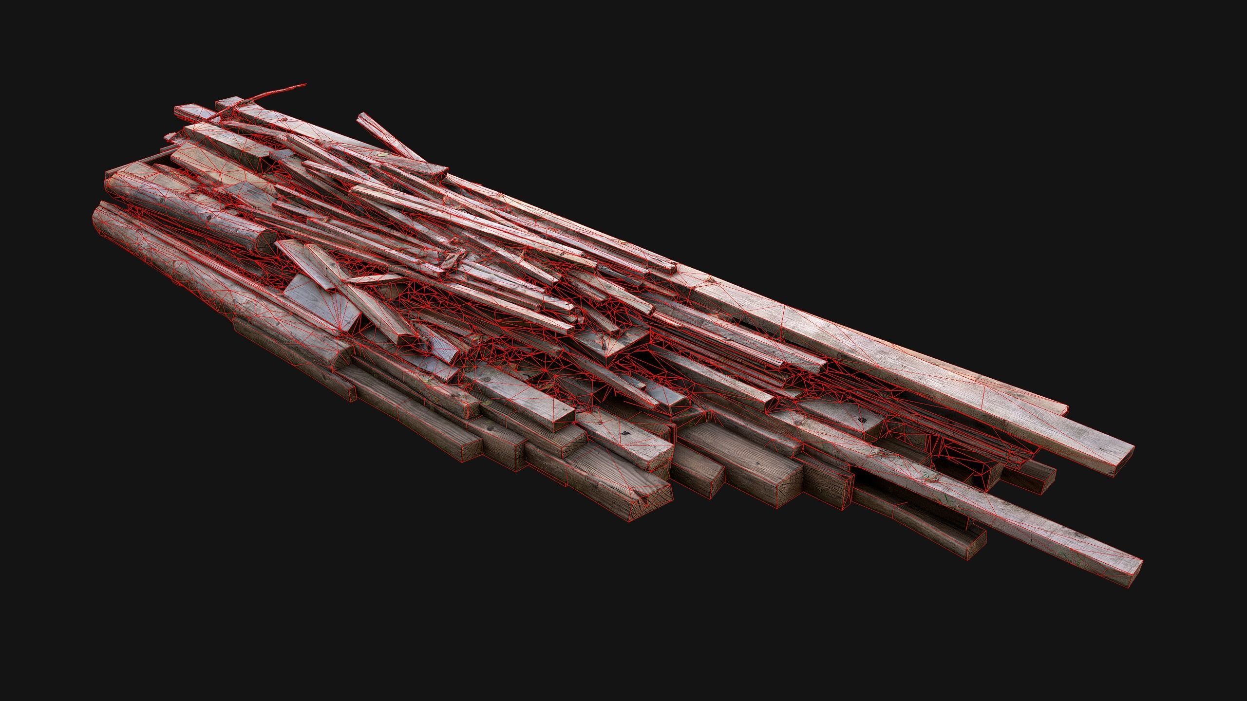 Pile of Planks Boards and Logs Firewood Low-poly 3D model_30