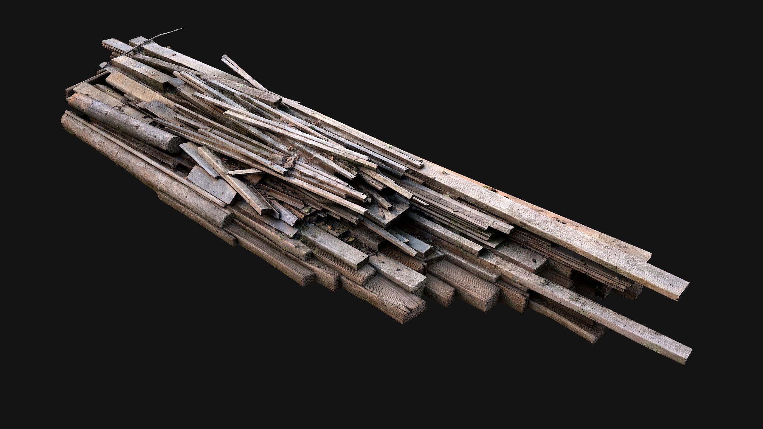 Pile of Planks Boards and Logs Firewood Low-poly 3D model_3